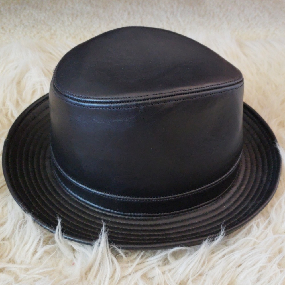 Black genuine leather hat